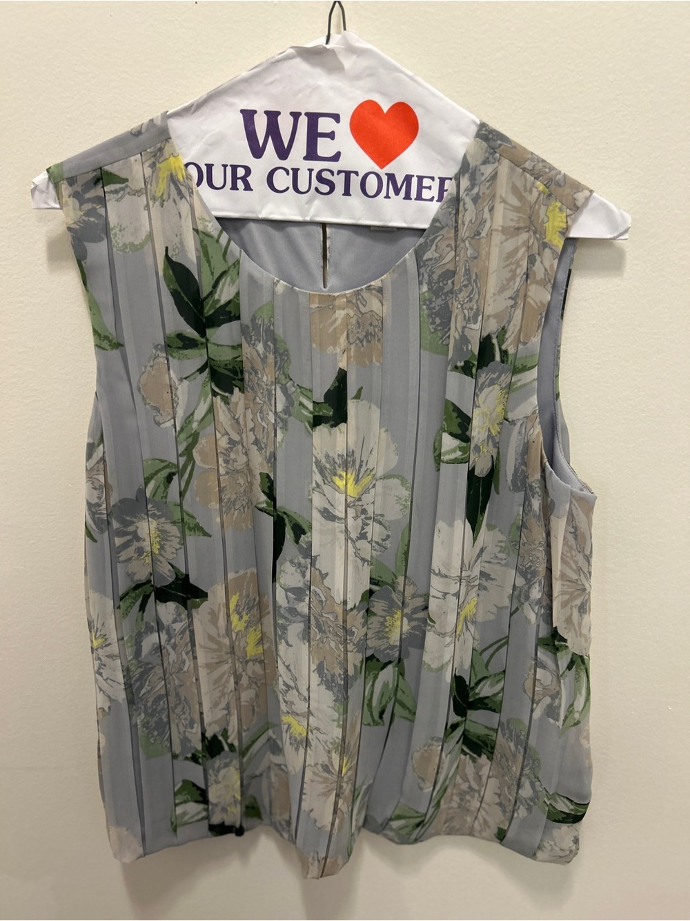 Calvin Klein Pleated Floral Bubble Hem Sleeveless Blouse Top - Size L